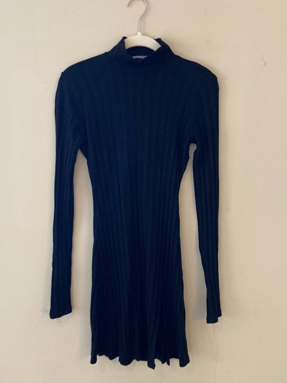 Reformation Libra Knit Dress | Black Ribbed Mock Neck Mini, Size S - Picture 2 of 4